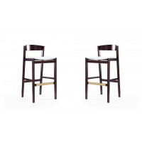 Manhattan Comfort 2-BS014-IV Klismos 40.75 in. Ivory and Dark Walnut Beech Wood Barstool (Set of 2)